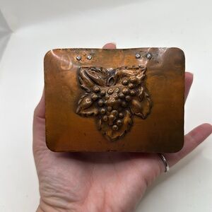 Vintage Imperial Copper Hammered Trinket Box Decor Art Collectible Floral Leaf